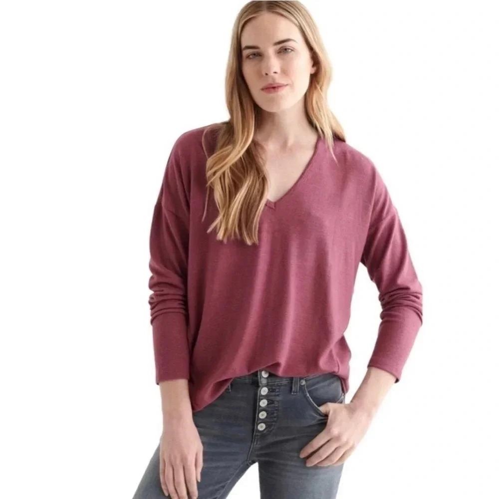 NWT Lucky Brand Cloud Jersey V-Neck Long Sleeve Top
